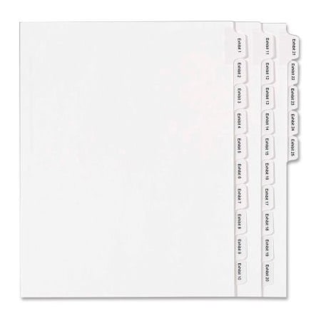 Avery Dennison Avery Legal Exhibit Numeric Index Divider, Printed Exhibit 1 to 25, 8.5"x11", 1 Tab/25 Sets, White 82106